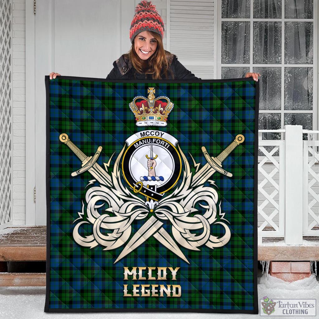 Tartan Vibes Clothing McCoy Tartan Quilt with Clan Crest and the Golden Sword of Courageous Legacy