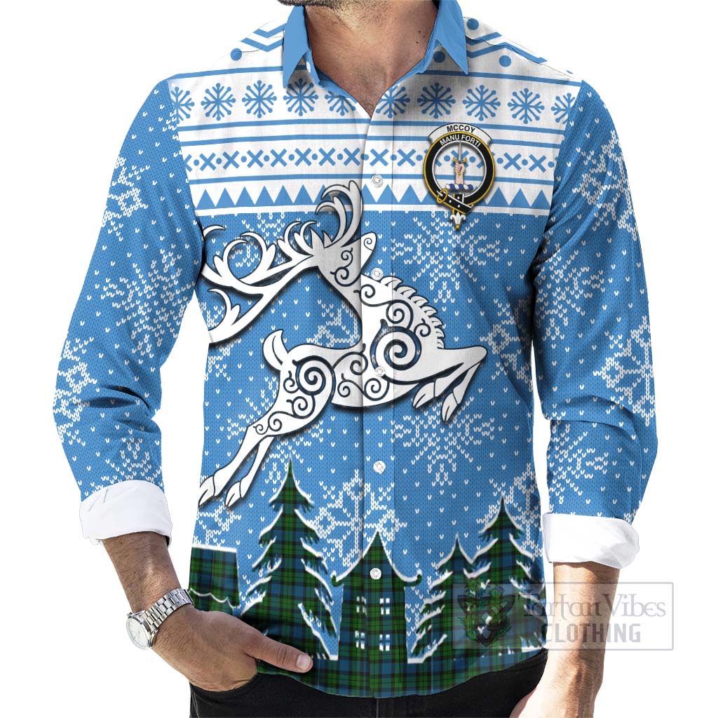 McCoy Clan Christmas Long Sleeve Button Shirt Celtic Reindeer Style - Tartan Vibes Clothing