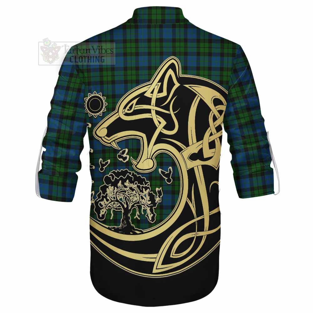 McCoy Tartan Ghillie Kilt Shirt with Family Crest Celtic Wolf Style - Tartan Vibes Clothing