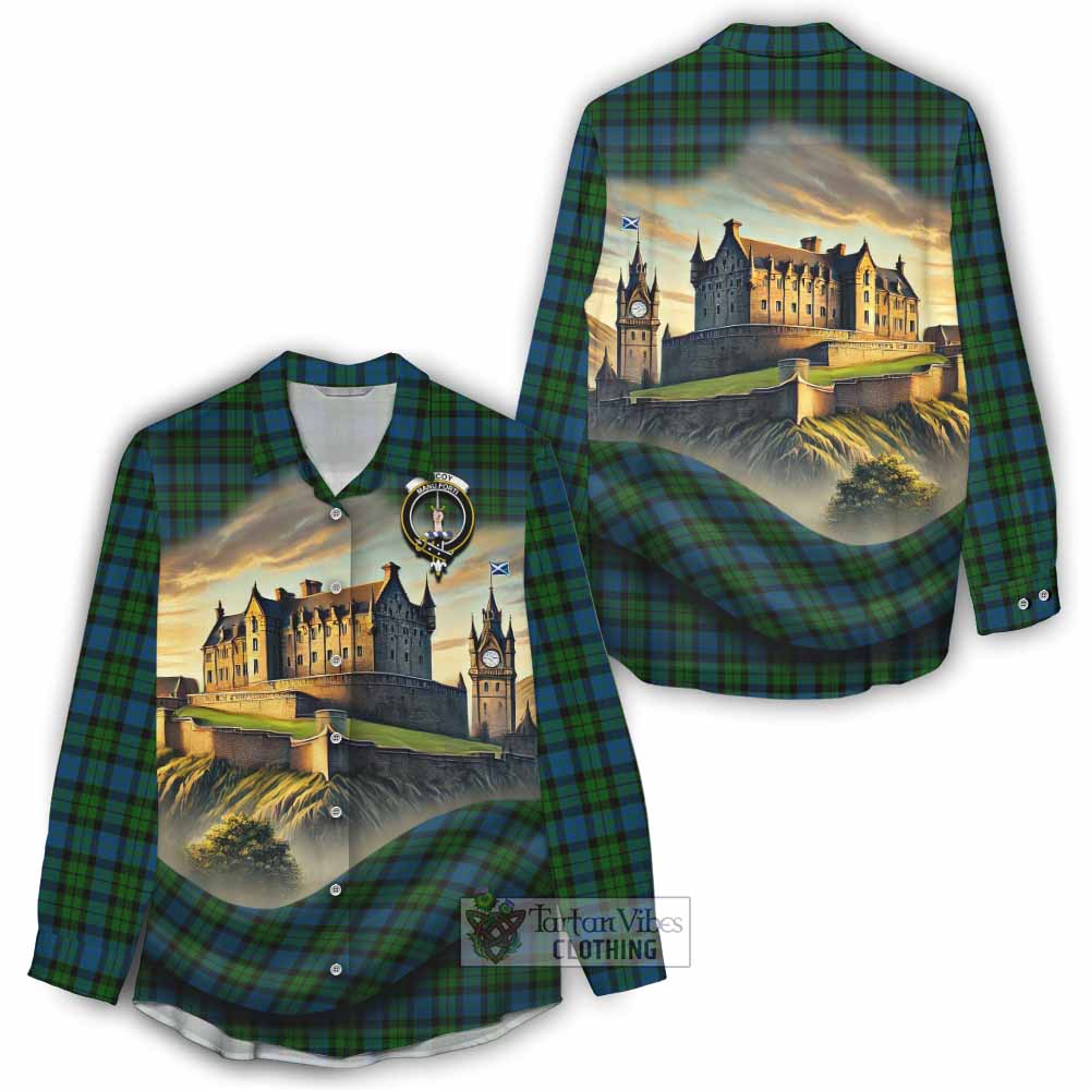 McCoy Tartan Family Crest Women's Casual Shirt with Scottish Ancient Castle Style - Tartan Vibes Clothing