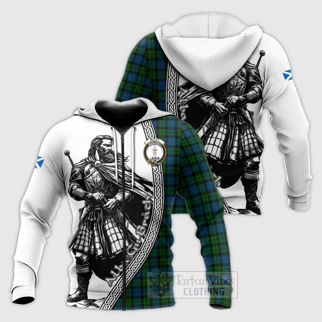 McCoy Tartan Clan Crest Knitted Hoodie with Highlander Warrior Celtic Style Unisex Knitted Zip Hoodie - Tartan Vibes Clothing