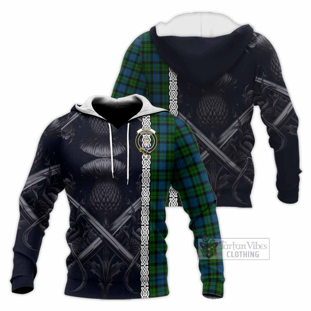 McCoy Tartan Knitted Hoodie with Family Crest Cross Sword Thistle Celtic Vibes - Tartan Vibes Clothing