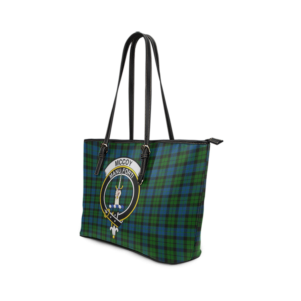 McCoy Tartan Leather Tote Bag with Family Crest - Tartan Vibes Clothing