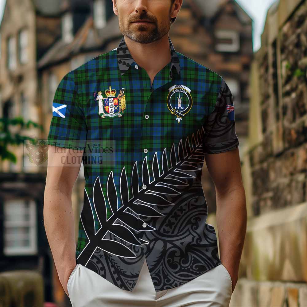 McCoy Crest Tartan Hawaiian Shirt with New Zealand Silver Fern Half Style - Tartan Vibes Clothing