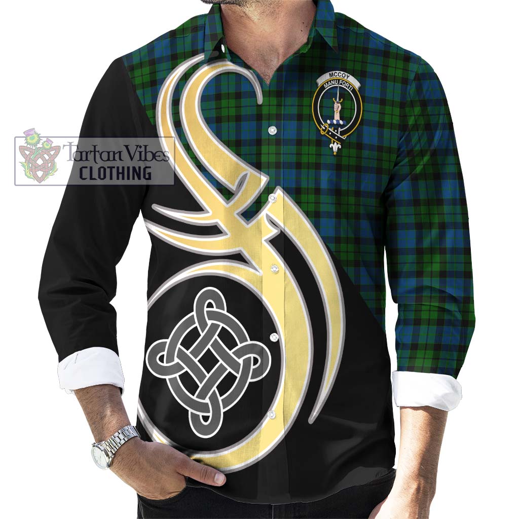 McCoy Tartan Long Sleeve Button Shirt with Family Crest and Celtic Symbol Style - Tartan Vibes Clothing
