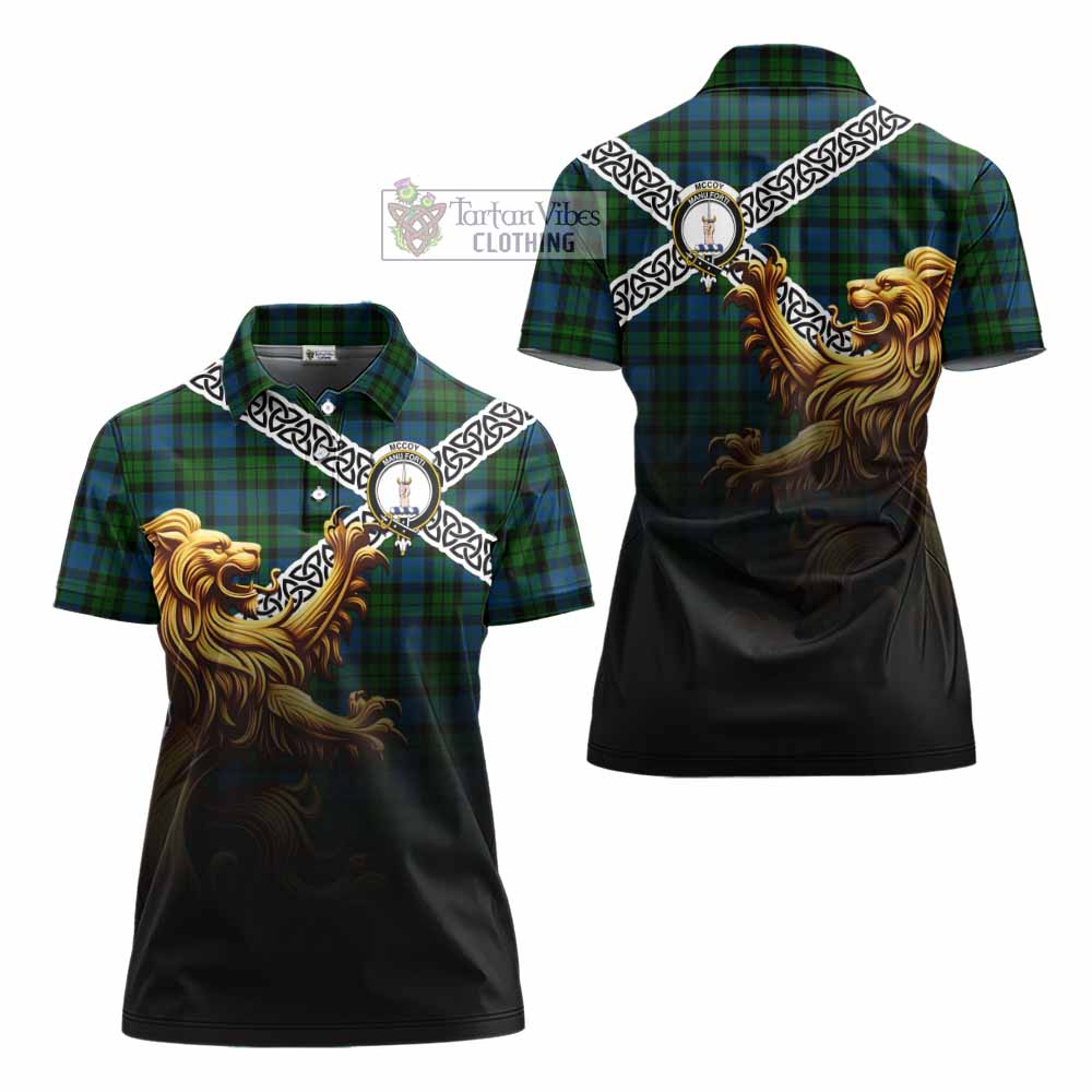 McCoy Crest Tartan Women's Polo Shirt with Golden Lion Emblem Celtic Style - Tartan Vibes Clothing