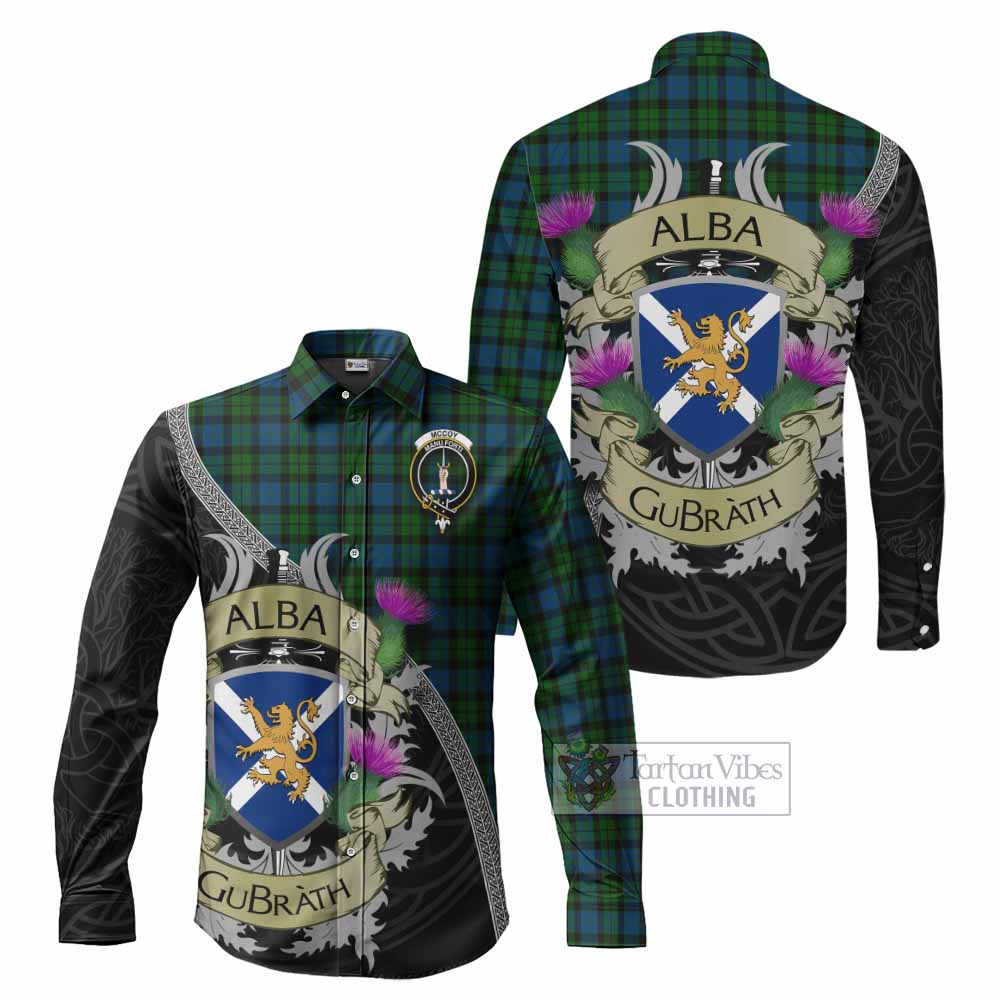 McCoy Tartan Family Crest Long Sleeve Button Shirt Lion Rampant Royal Thistle Shield Celtic Inspired - Tartan Vibes Clothing