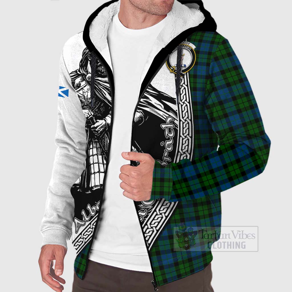 McCoy Tartan Clan Crest Sherpa Hoodie with Highlander Warrior Celtic Style Unisex - Tartan Vibes Clothing