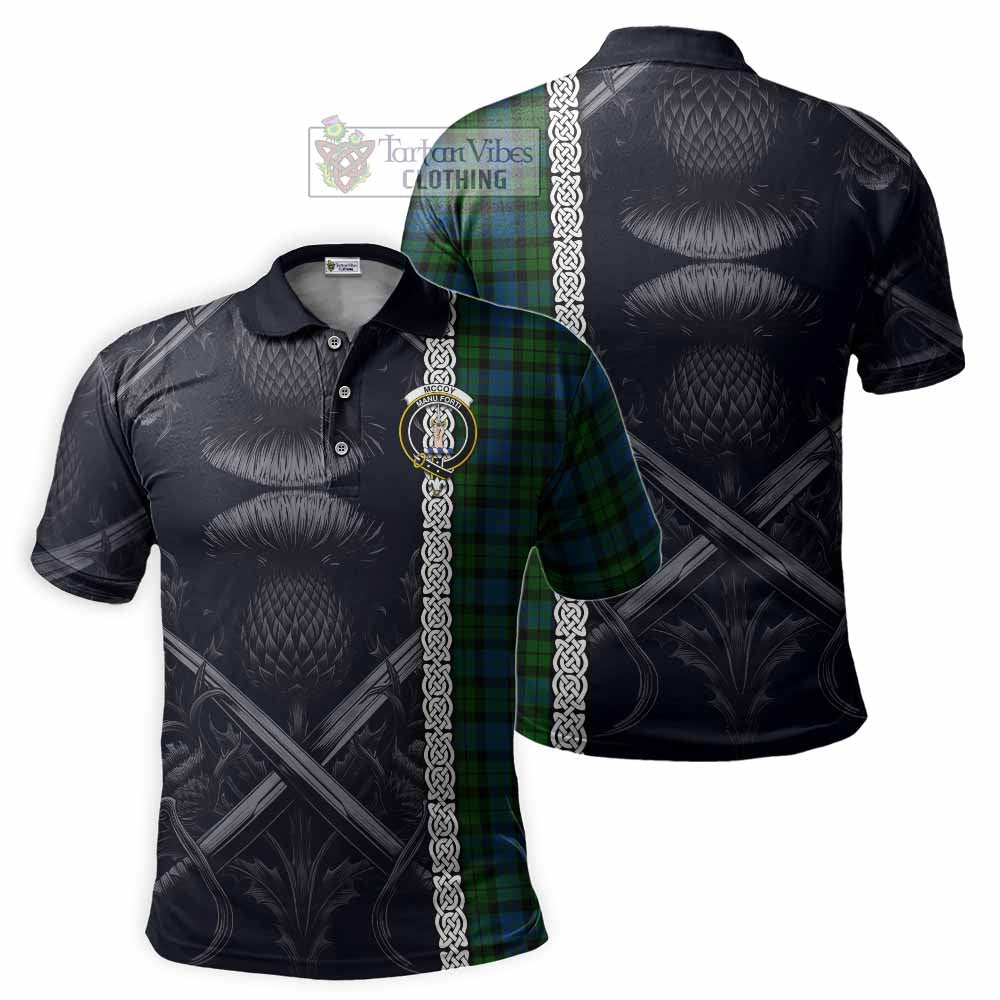 McCoy Tartan Polo Shirt with Family Crest Cross Sword Thistle Celtic Vibes - Tartan Vibes Clothing