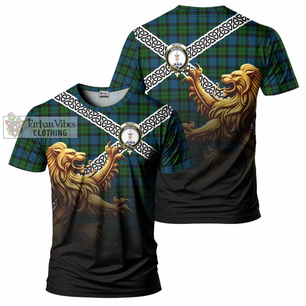 McCoy Crest Tartan T-Shirt with Golden Lion Emblem Celtic Style - Tartan Vibes Clothing