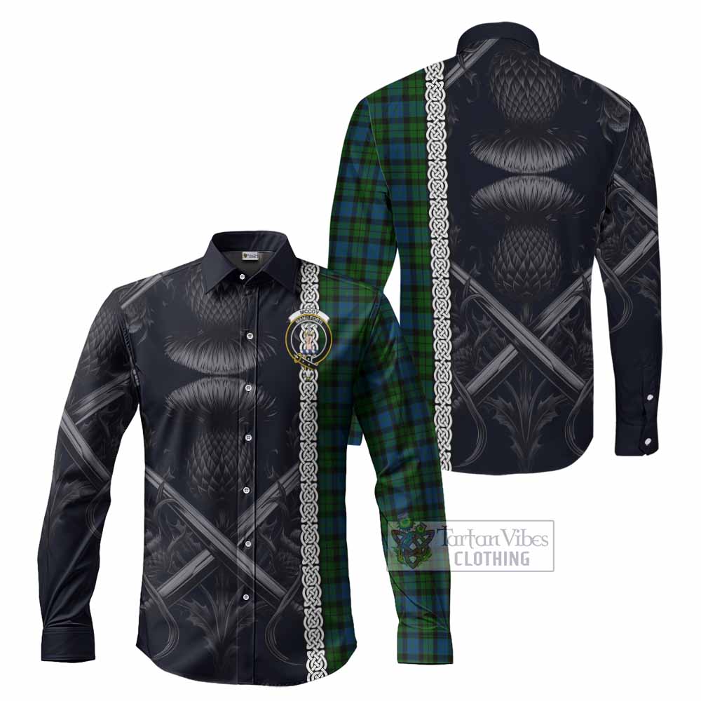 Tartan Vibes Clothing McCoy Tartan Long Sleeve Button Shirt with Family Crest Cross Sword Thistle Celtic Vibes