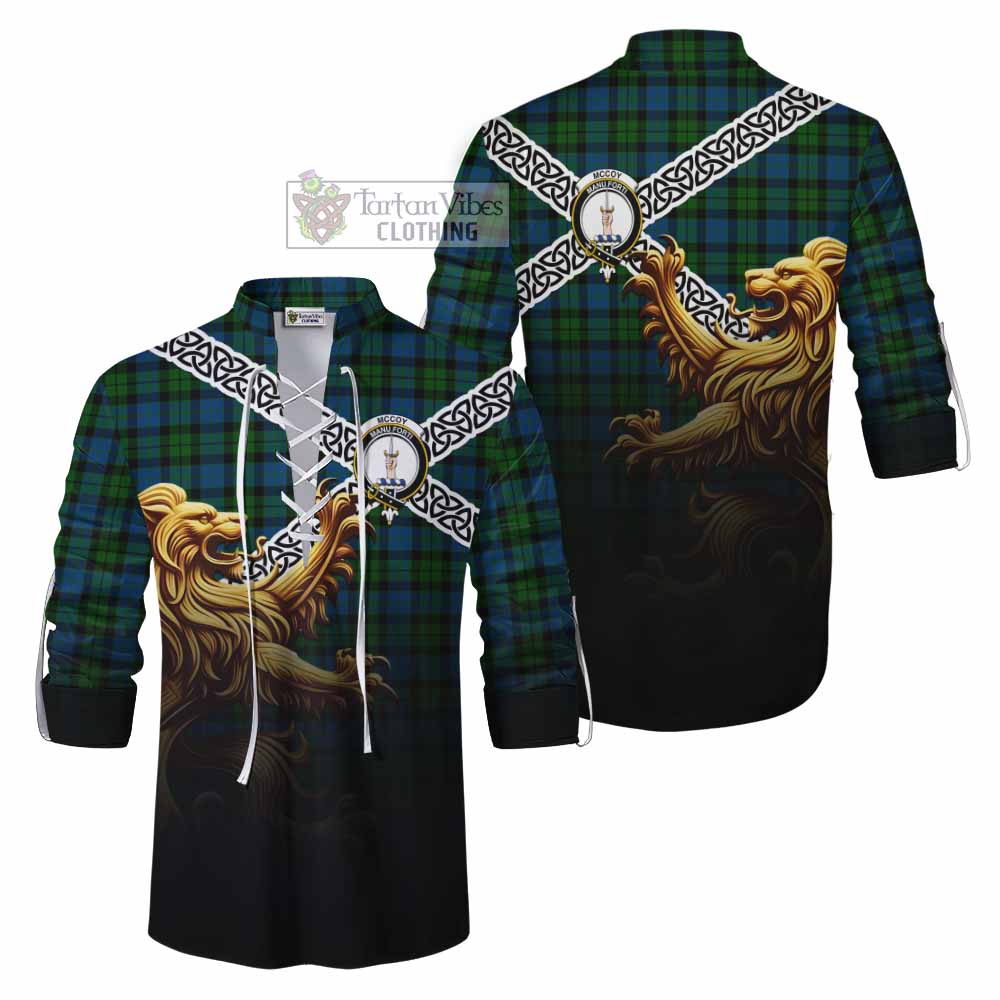 McCoy Crest Tartan Ghillie Kilt Shirt with Golden Lion Emblem Celtic Style - Tartan Vibes Clothing
