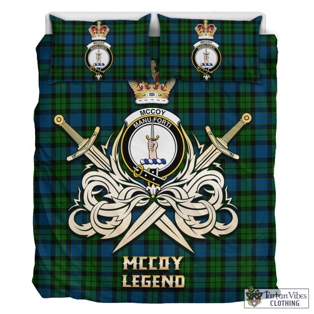 Tartan Vibes Clothing McCoy Tartan Bedding Set with Clan Crest and the Golden Sword of Courageous Legacy