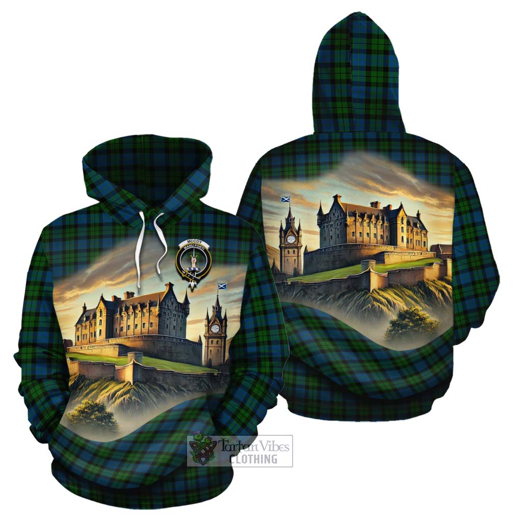McCoy Tartan Family Crest Cotton Hoodie with Scottish Ancient Castle Style - Tartan Vibes Clothing