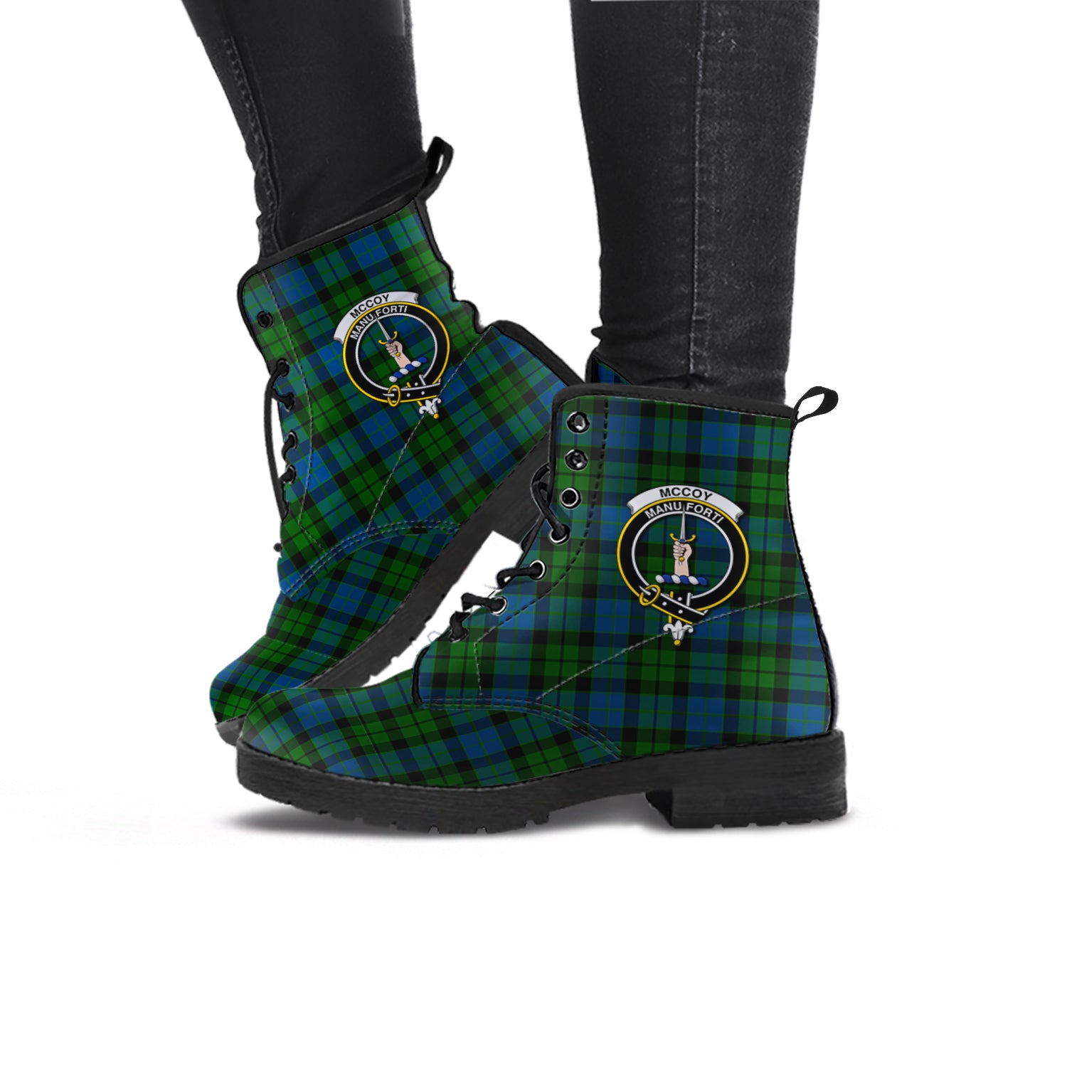 McCoy Tartan Leather Boots with Family Crest - Tartan Vibes Clothing