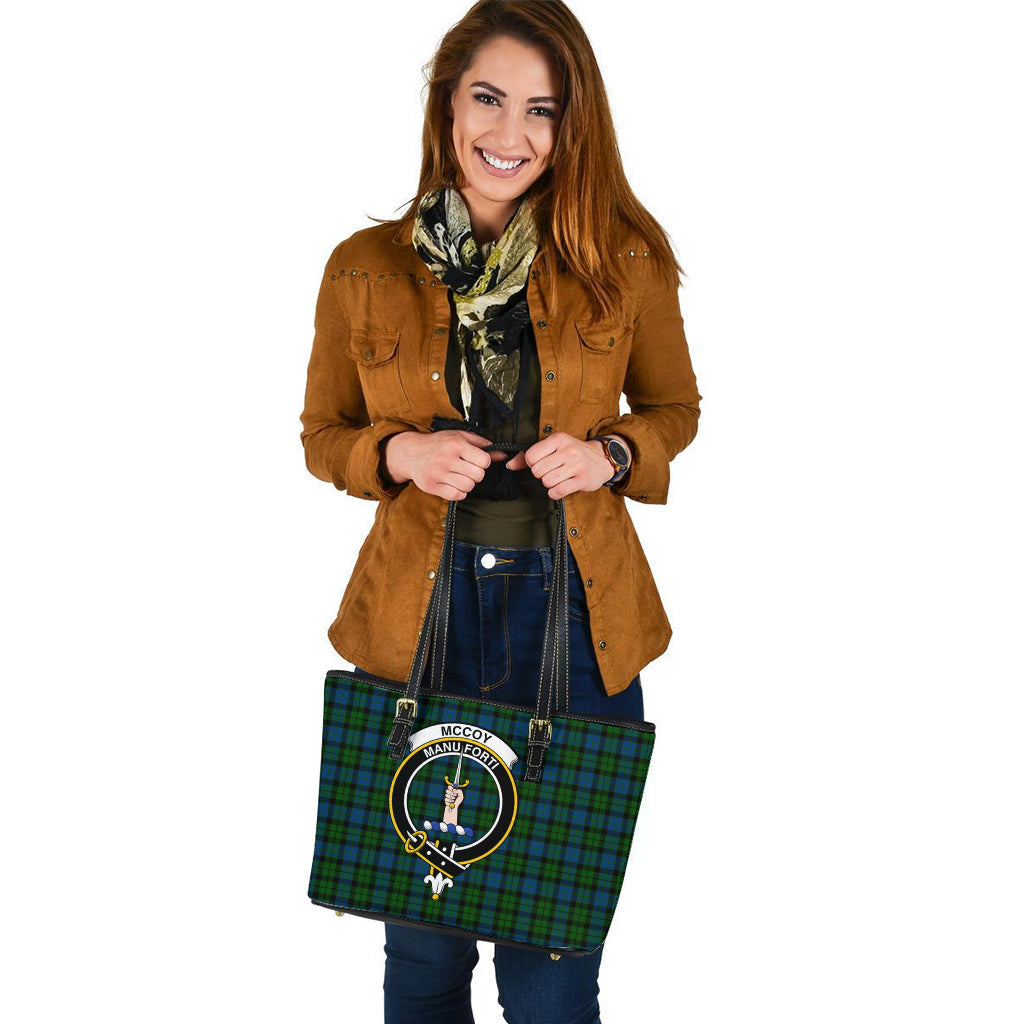 McCoy Tartan Leather Tote Bag with Family Crest - Tartan Vibes Clothing