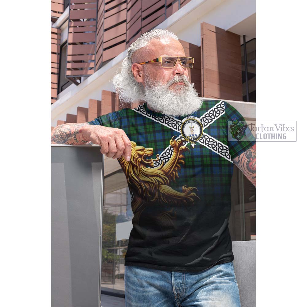 Tartan Vibes Clothing McCoy Crest Tartan Cotton T-shirt with Golden Lion Emblem Celtic Style