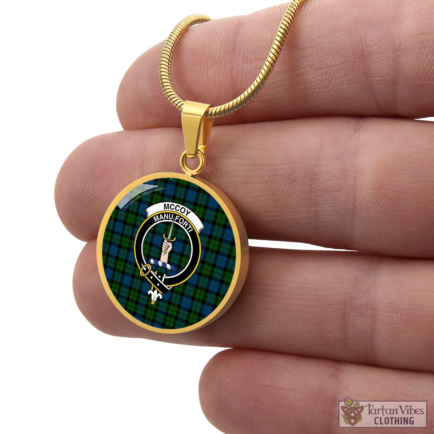 McCoy Tartan Circle Necklace with Family Crest - Tartan Vibes Clothing
