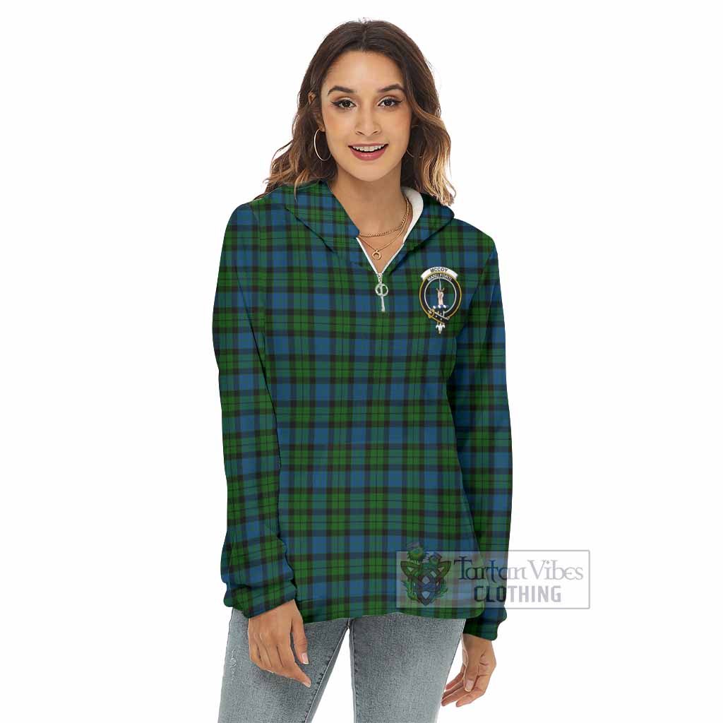 McCoy Tartan Women's Borg Fleece Hoodie with Half Zip with Family Crest - Tartan Vibes Clothing