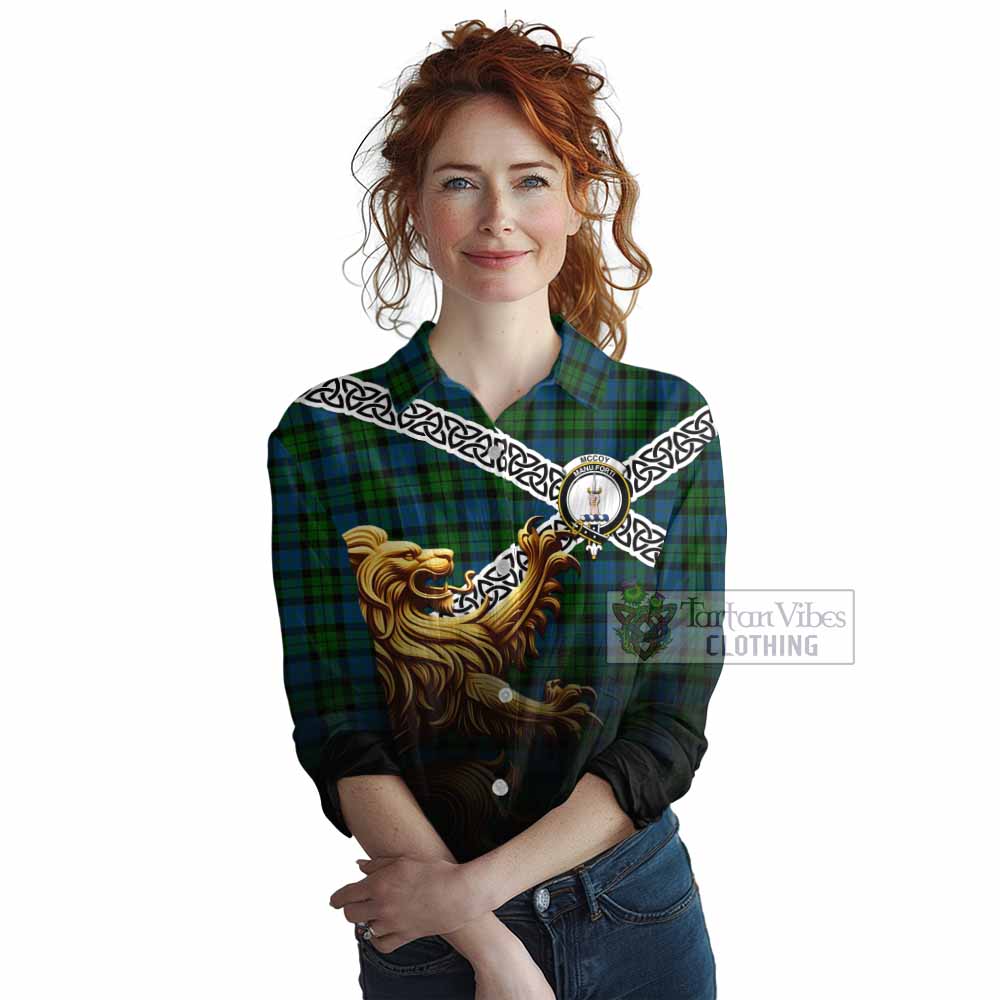 McCoy Crest Tartan Women's Casual Shirt with Golden Lion Emblem Celtic Style - Tartan Vibes Clothing