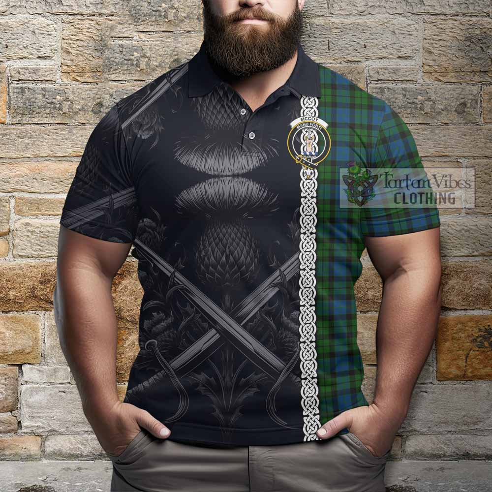 McCoy Tartan Polo Shirt with Family Crest Cross Sword Thistle Celtic Vibes - Tartan Vibes Clothing