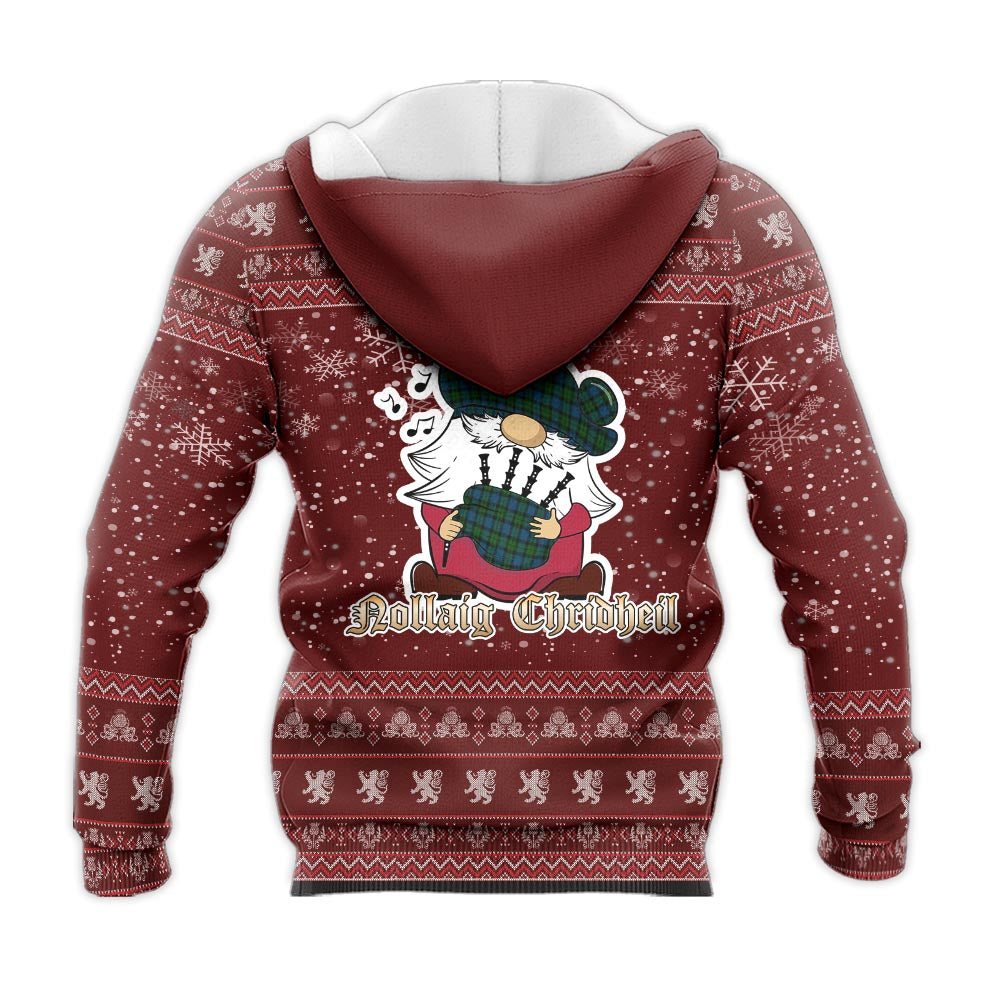 McCoy Clan Christmas Knitted Hoodie with Funny Gnome Playing Bagpipes - Tartanvibesclothing