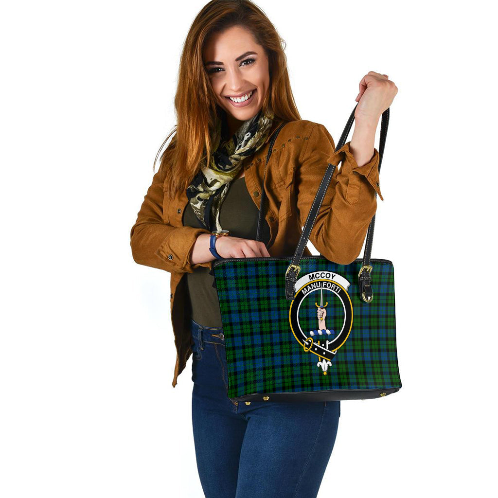McCoy Tartan Leather Tote Bag with Family Crest - Tartan Vibes Clothing