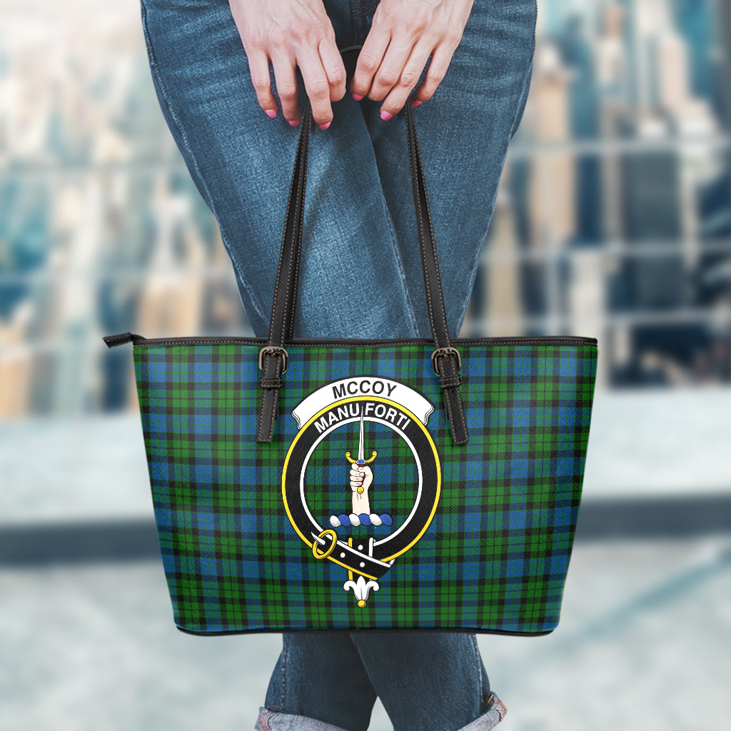 McCoy Tartan Leather Tote Bag with Family Crest - Tartan Vibes Clothing