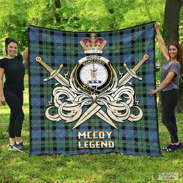 McCoy Ancient Tartan Quilt with Clan Crest and the Golden Sword of Courageous Legacy