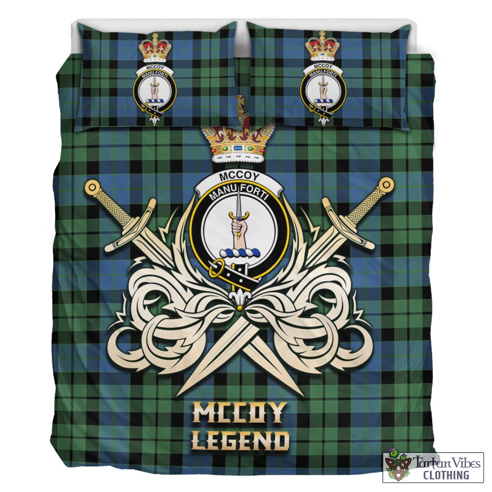 Tartan Vibes Clothing McCoy Ancient Tartan Bedding Set with Clan Crest and the Golden Sword of Courageous Legacy