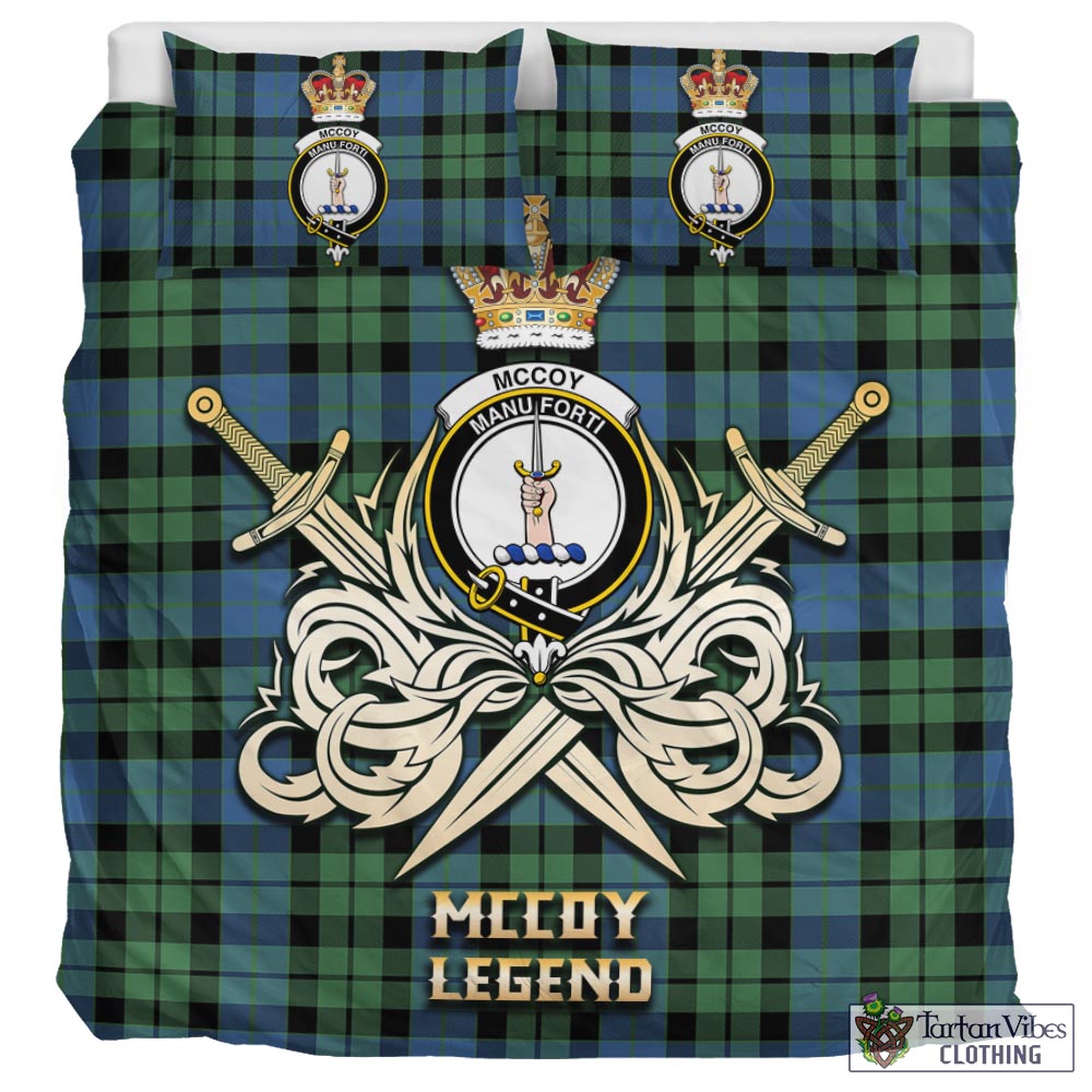 Tartan Vibes Clothing McCoy Ancient Tartan Bedding Set with Clan Crest and the Golden Sword of Courageous Legacy