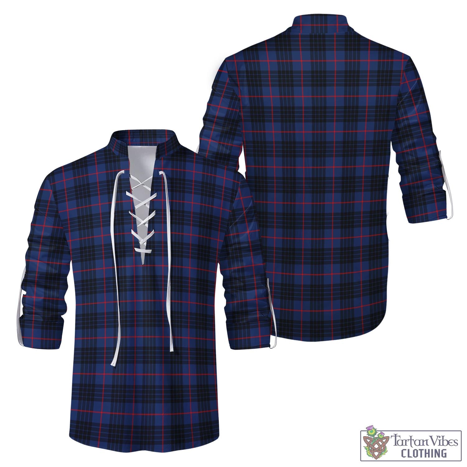 Tartan Vibes Clothing McCoy Blue Tartan Men's Scottish Traditional Jacobite Ghillie Kilt Shirt