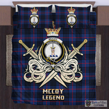 McCoy Blue Tartan Bedding Set with Clan Crest and the Golden Sword of Courageous Legacy