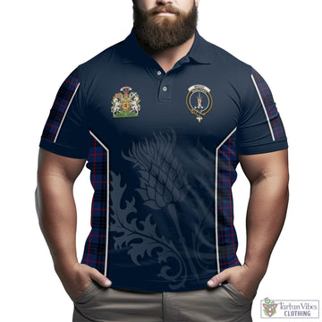 McCoy Blue Tartan Men's Polo Shirt with Family Crest and Scottish Thistle Vibes Sport Style