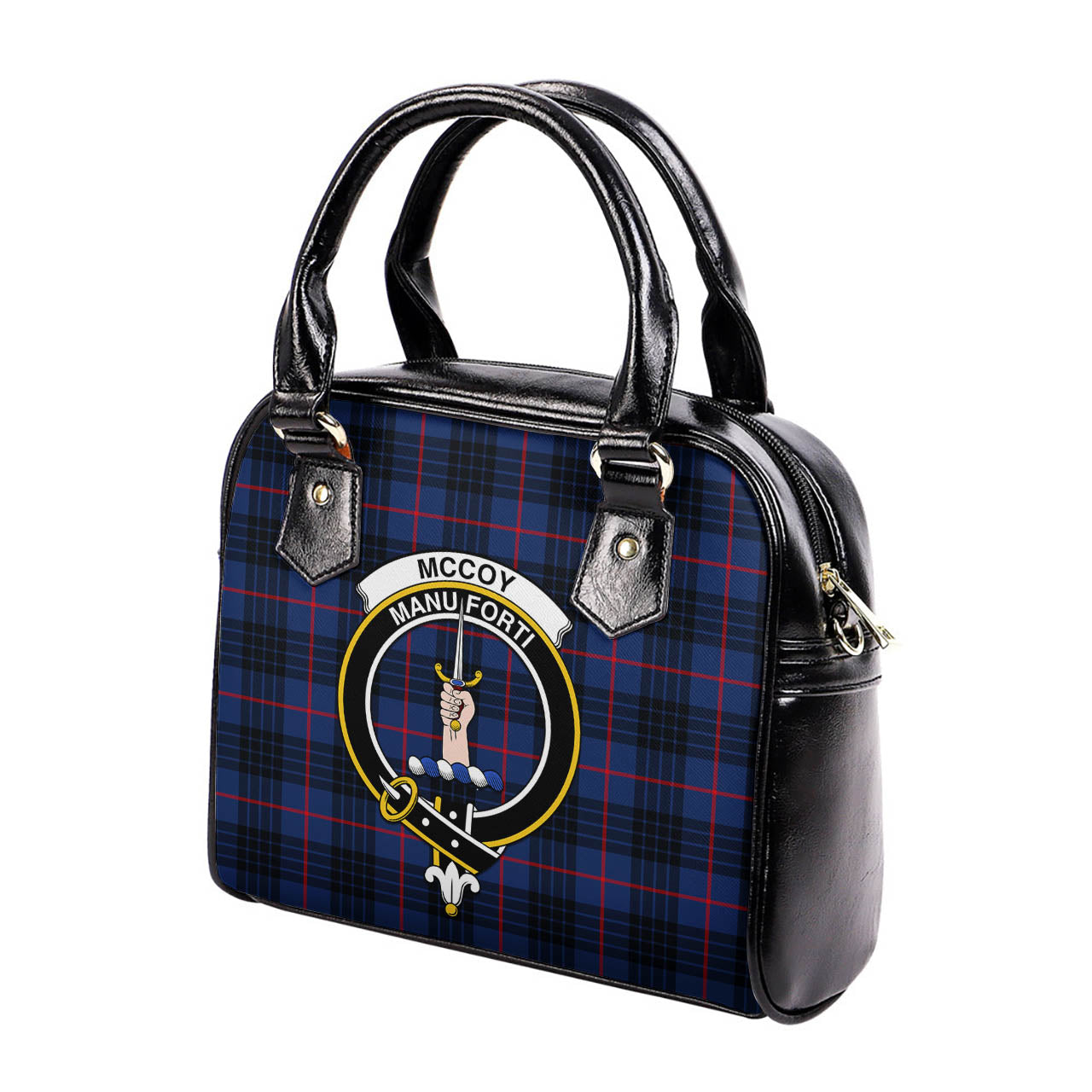 McCoy Blue Tartan Shoulder Handbags with Family Crest - Tartanvibesclothing