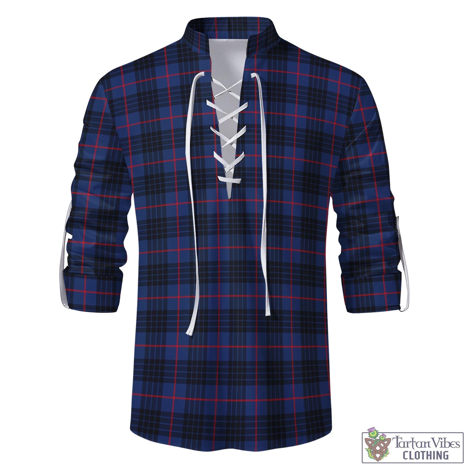 Tartan Vibes Clothing McCoy Blue Tartan Men's Scottish Traditional Jacobite Ghillie Kilt Shirt