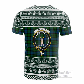 McCoy Clan Tartan Christmas Cotton T-shirt with Family Crest - Tartan Vibes Clothing