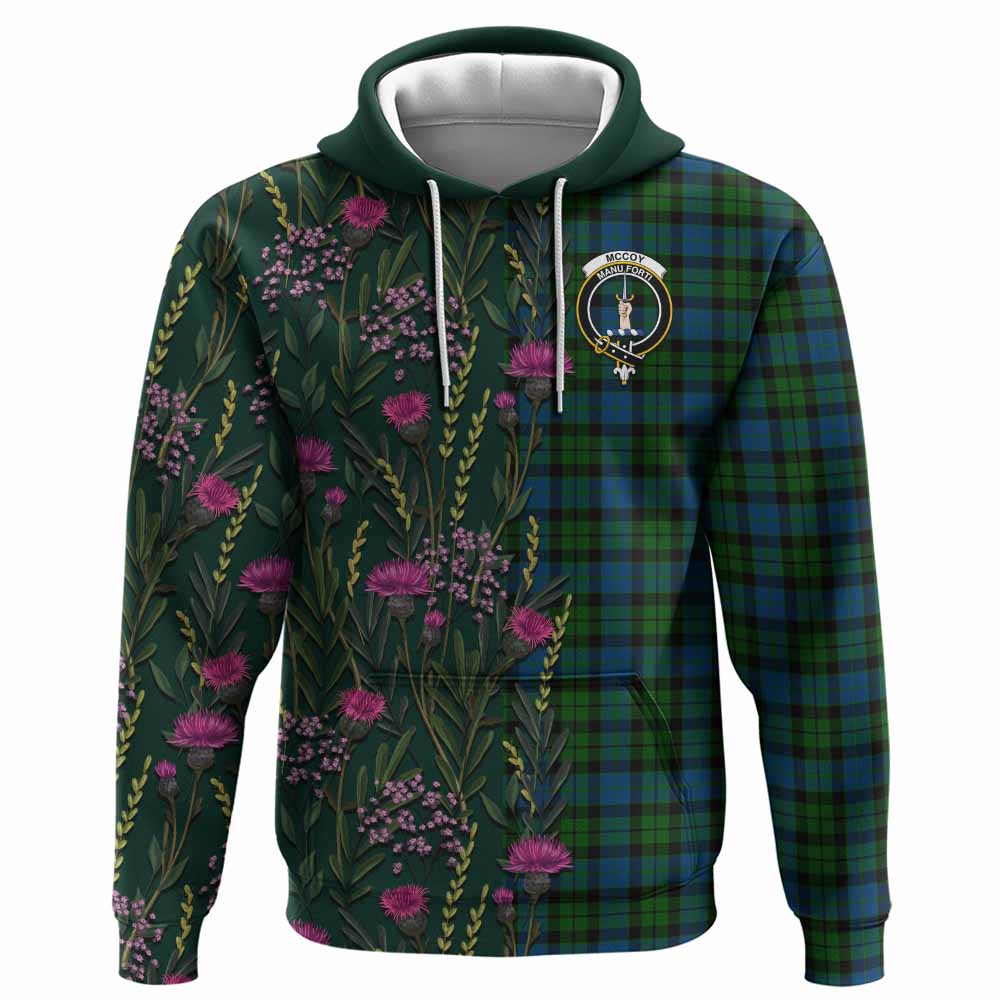 McCoy Family Crest Tartan Hoodie Scottish Thistle Flower Pattern Half Style - Tartan Vibes Clothing