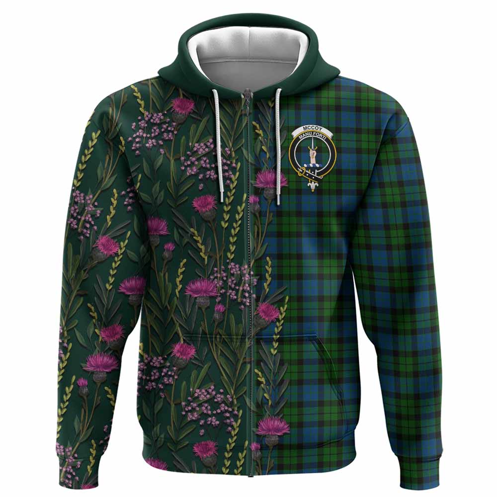 McCoy Family Crest Tartan Hoodie Scottish Thistle Flower Pattern Half Style - Tartan Vibes Clothing