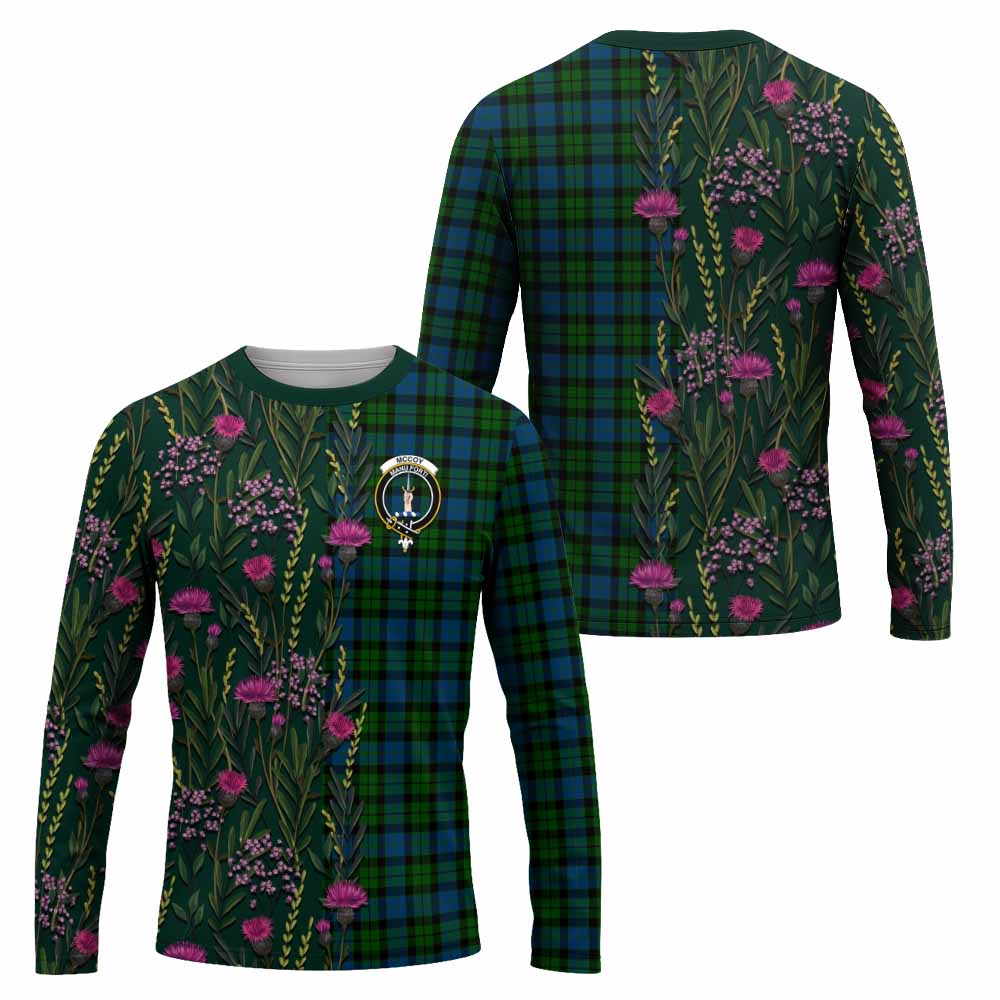 McCoy Family Crest Tartan Long Sleeve T-Shirt Scottish Thistle Flower Pattern Half Style - Tartan Vibes Clothing