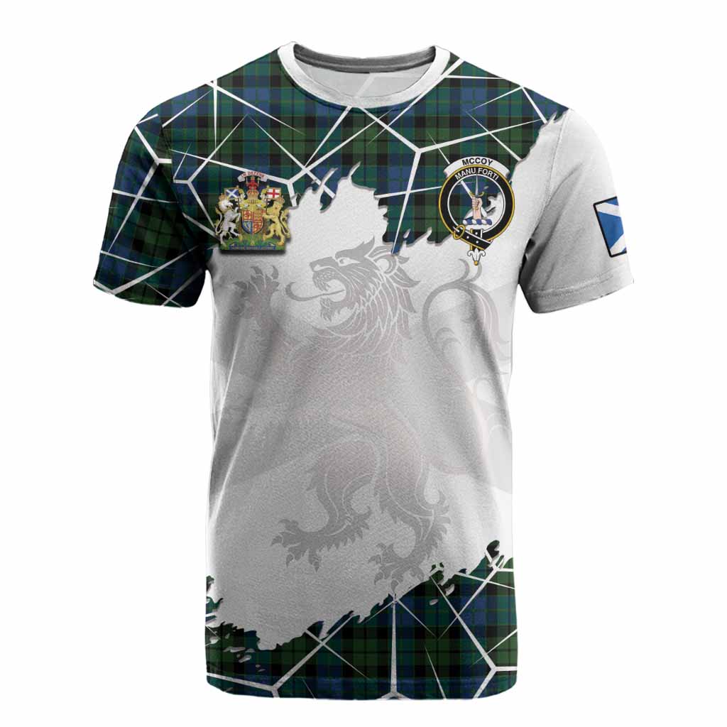 McCoy Tartan Cotton T-shirt with Family Crest and Lion Rampant Grunge Style