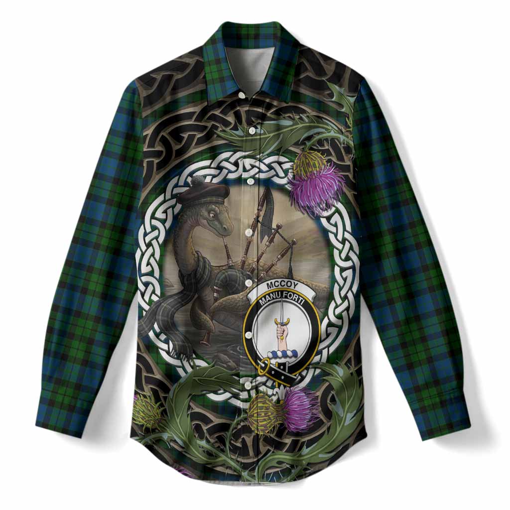 McCoy Tartan Crest Bagpipe Nessie Women Casual Shirt Scottish Loch Ness Monster Celtic Thistle