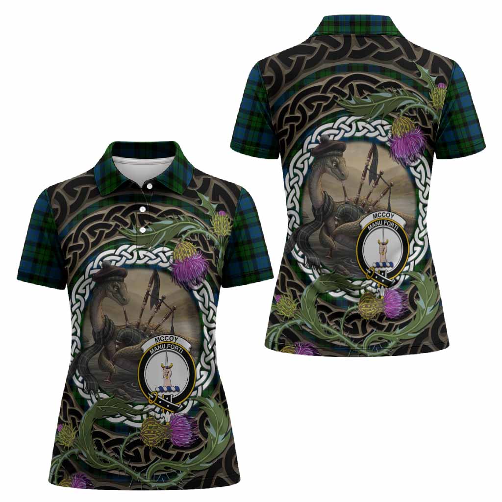 McCoy Tartan Crest Bagpipe Nessie Women Polo Shirt Scottish Loch Ness Monster Celtic Thistle
