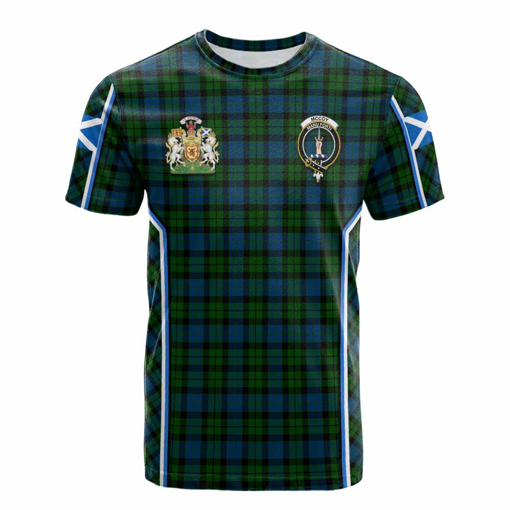 McCoy Tartan Crest Cotton T-shirt Scotland Coat of Arm Flag Style - Tartan Vibes Clothing