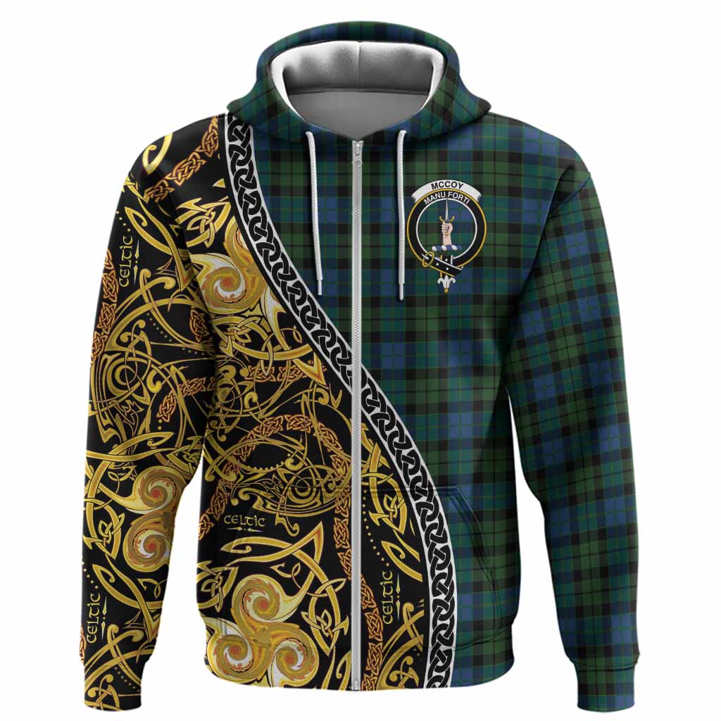 McCoy Tartan Crest Hoodie Celtic Knot and Triple Trickle Spiral Symbols