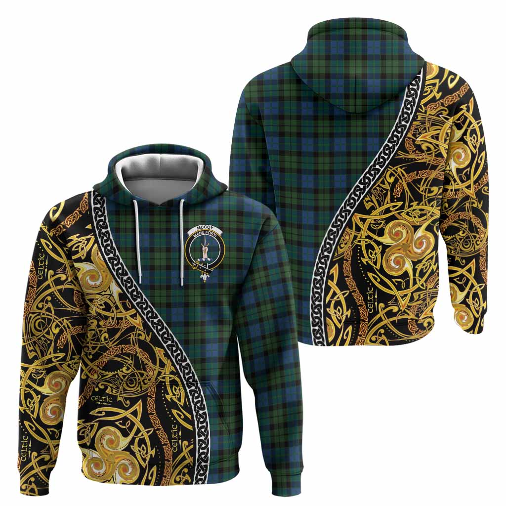 McCoy Tartan Crest Hoodie Celtic Knot and Triple Trickle Spiral Symbols