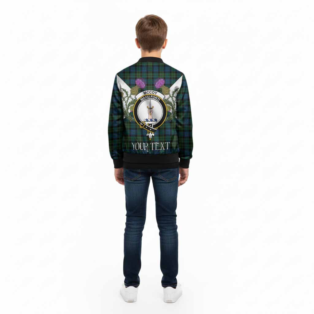 McCoy Tartan Family Crest Kid Bomber Jacket Scottish Burns Night Thistle Floral