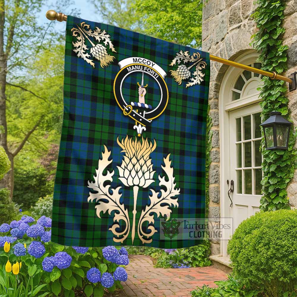 McCoy Tartan Garden Flag with Golden Regal Scottish Thistle Emblem - Tartan Vibes Clothing