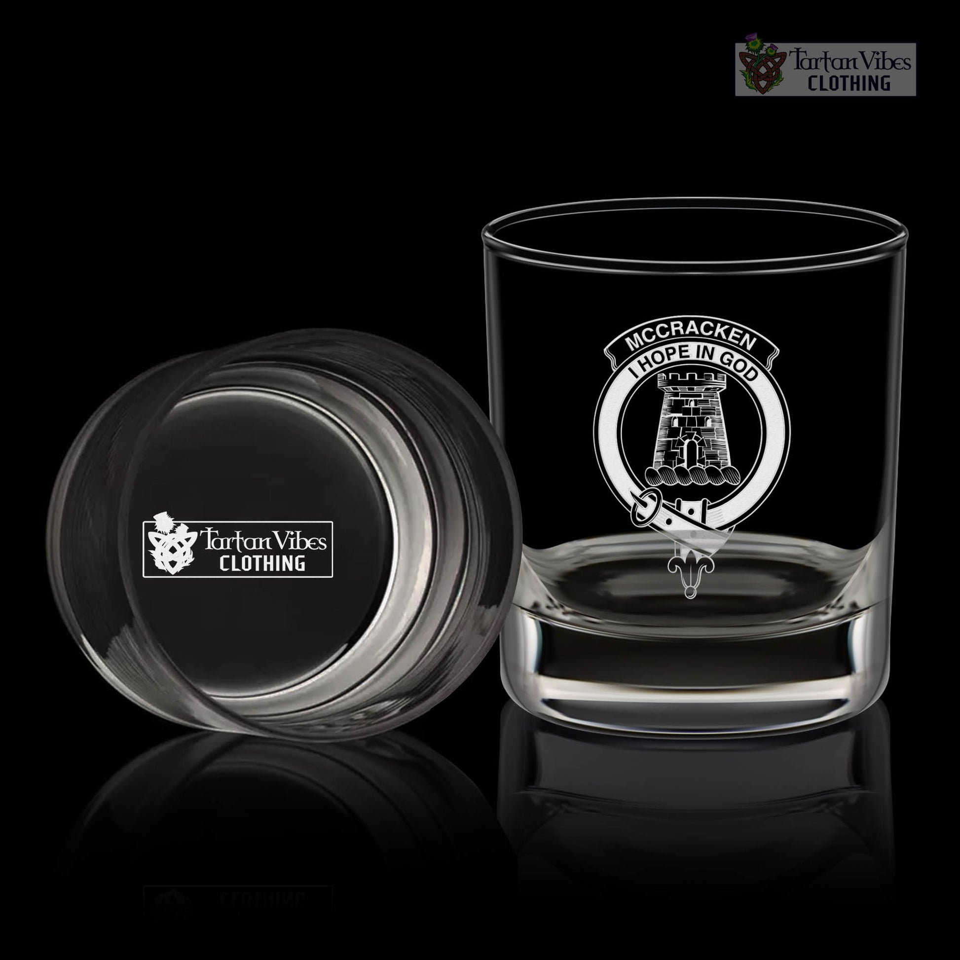 McCracken Clan Crest Engraved Whiskey Glass One Size Engraved Glass - 2D-tartanvibesclothing