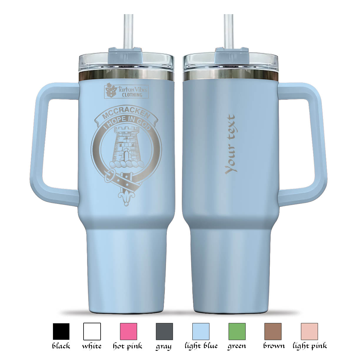McCracken Clan Crest Engraved Tumbler with Handle - 2D-tartanvibesclothing